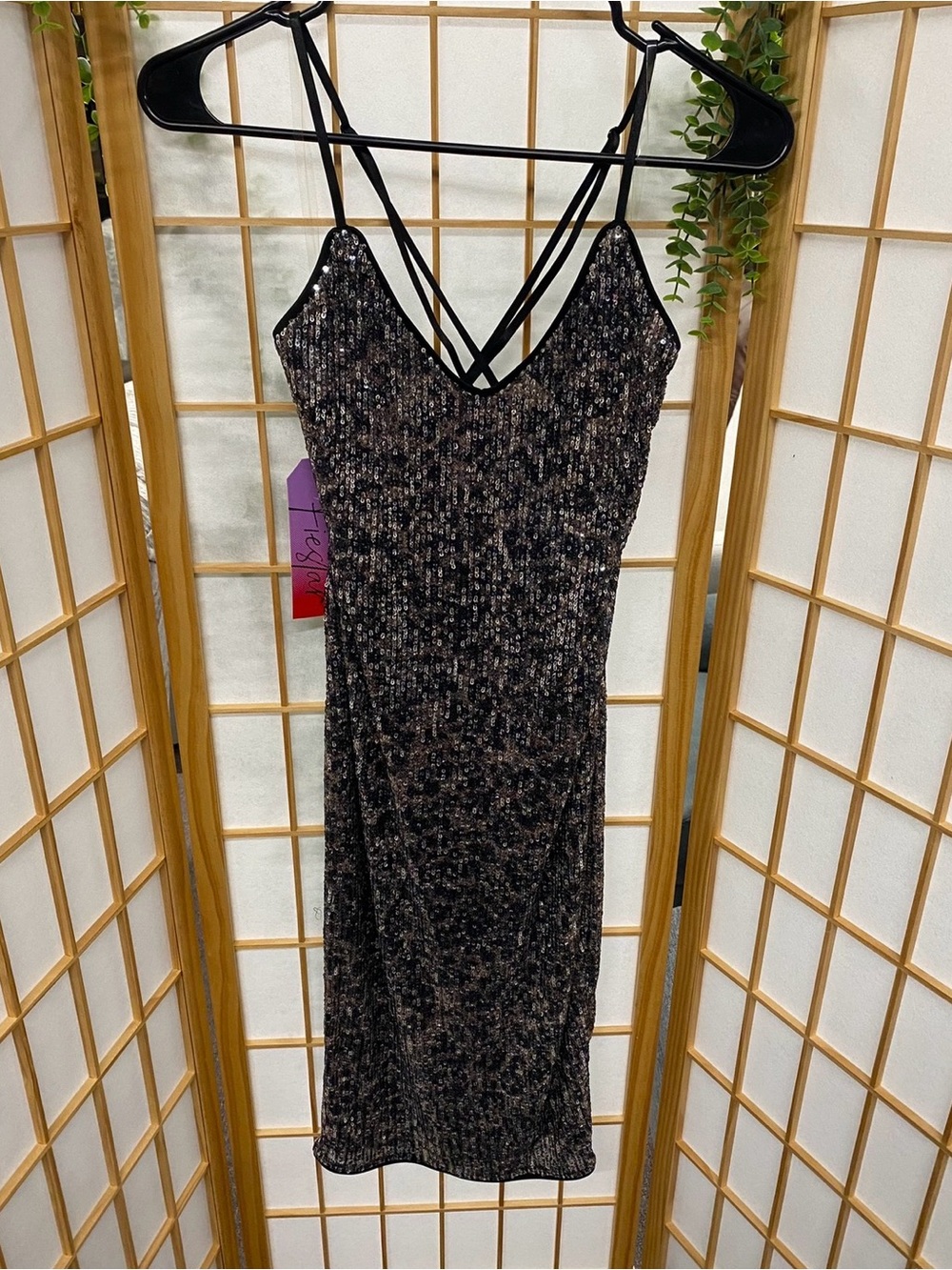 Speckled Black Midi Slip Dress with Strappy Back